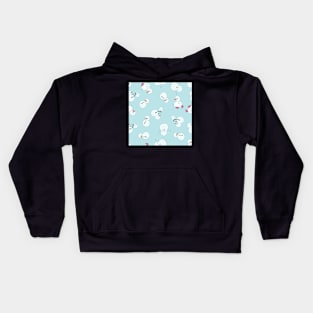 Playful Snowmen playing with snowballs blue background Kids Hoodie